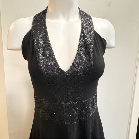 Dress The Population Delani Long Formal Maxi Dress Large Black Sequin Flowy - Picture 5 of 13